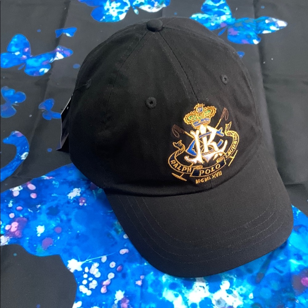 Ralph Lauren Black Cap with Gold Embroidery